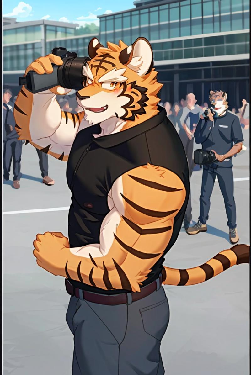 01166-3098125605-bara, furry, furry_male,male focus,muscular male, orange eyes,tiger furry,tiger ears, ,1boy, solo,_public, photographers,.png